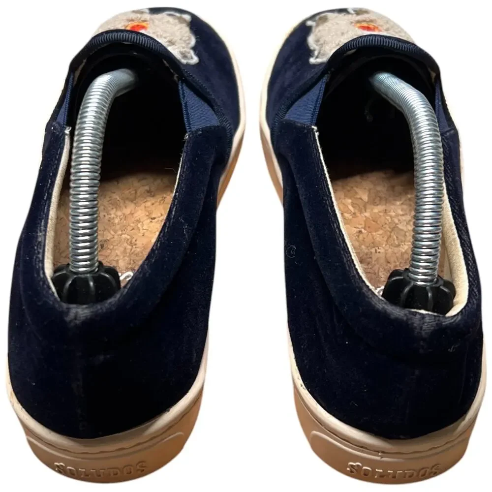 SOLUDOS Women 7 Navy Velvet Llama Alpaca Sneaker Slip On Shoes Flats READ